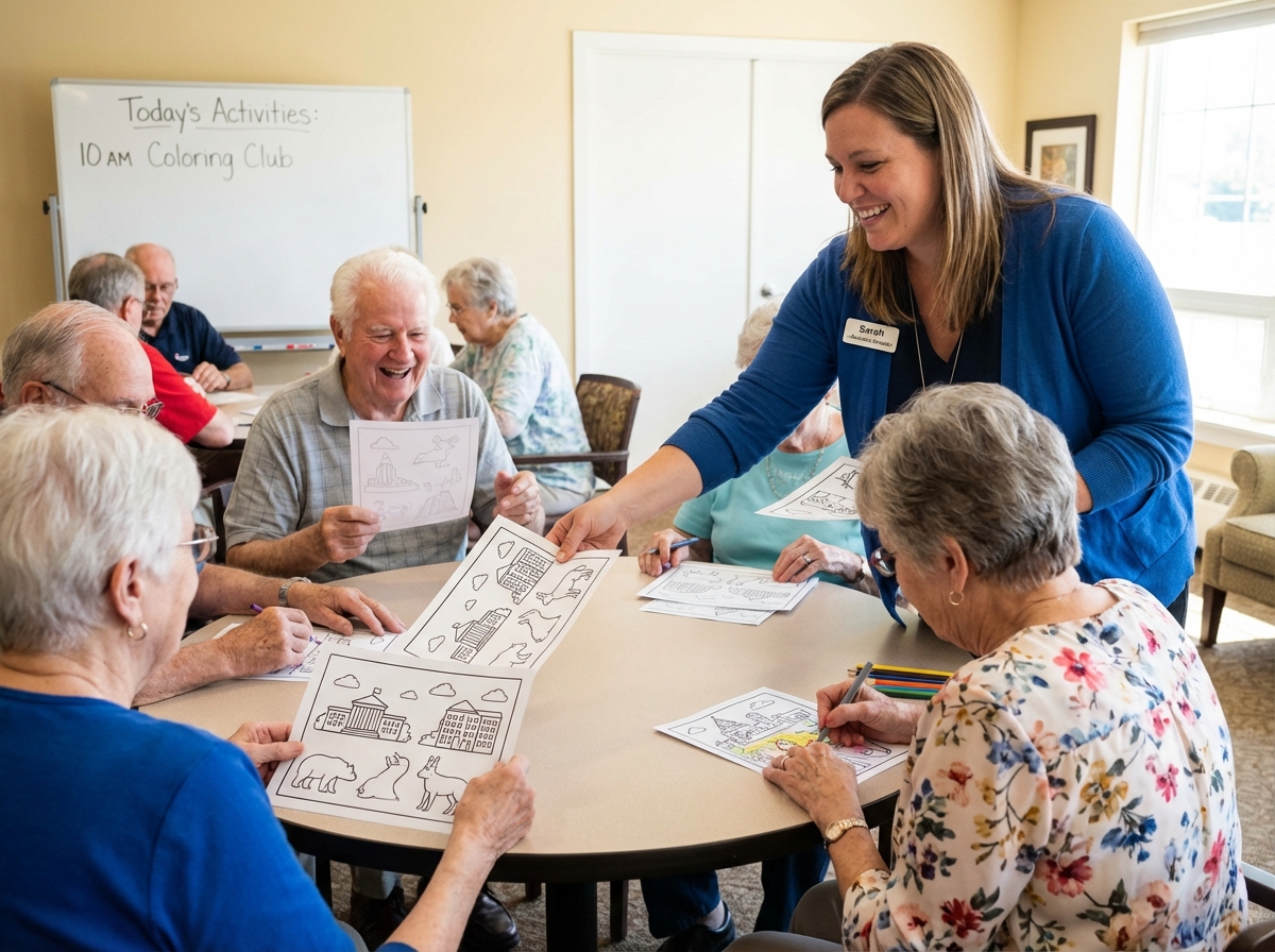 Activities director engaged with residents